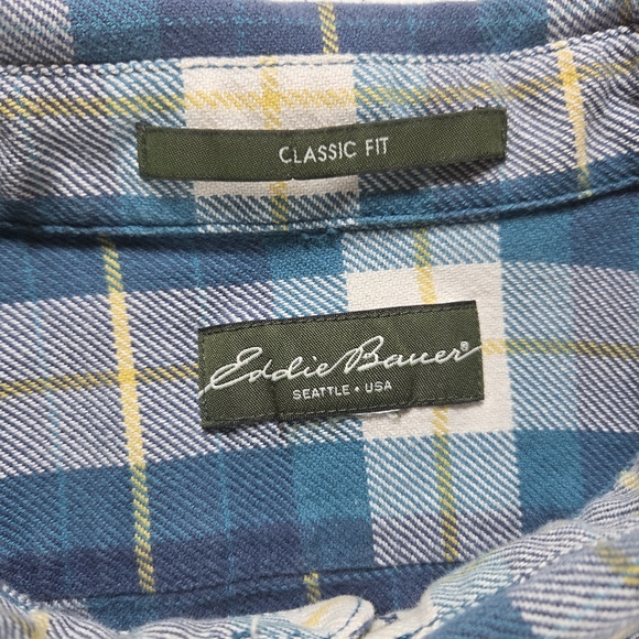 Eddie Bauer Flannel Blue and White Casual Button Down Shirt Size L - Picture 4 of 5